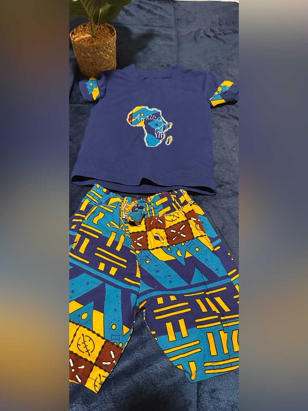 Kids Navy Africa Print Set with Blue & Yellow Pattern
